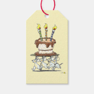 Étiquettes-cadeau Parade de souris avec gâteau d'anniversaire