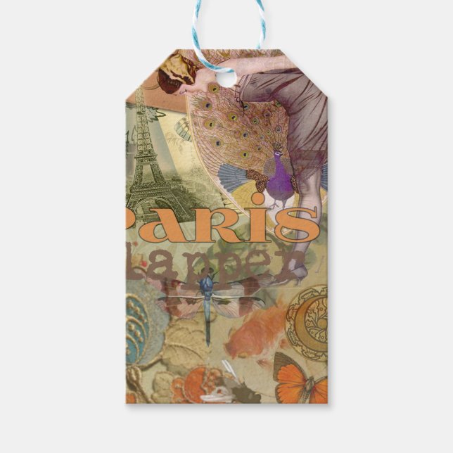 Étiquettes-cadeau Paris Flapper Art Déco Peacock Vintage (Devant)