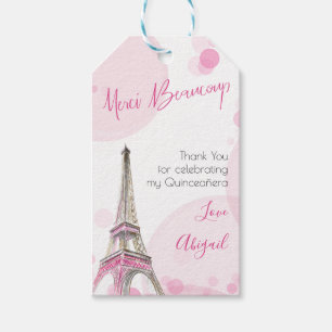 Étiquettes-cadeau Paris Quinceanera Tour Eiffel rose Merci