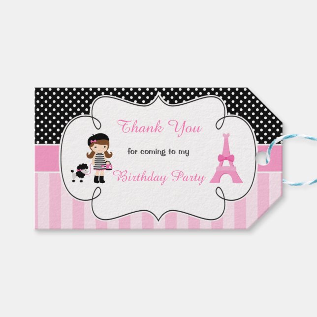 Étiquettes-cadeau Paris Tour Eiffel Brunette Girl (Devant (Horizontal))