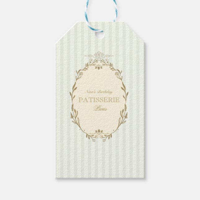 Étiquettes-cadeau Parisian French Patisserie Vintage Party Green  (Devant)