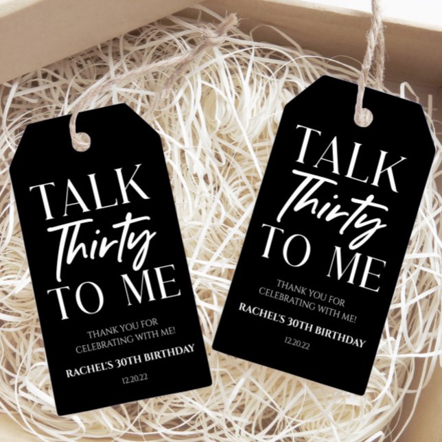 Étiquettes-cadeau Parlez au minimum trente à moi 30e anniversaire Fa (Créateur téléchargé)