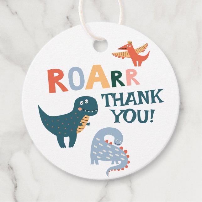 Étiquettes Cadeau Parti Anniversaire de enfant de Cute Dinosaur (Devant)