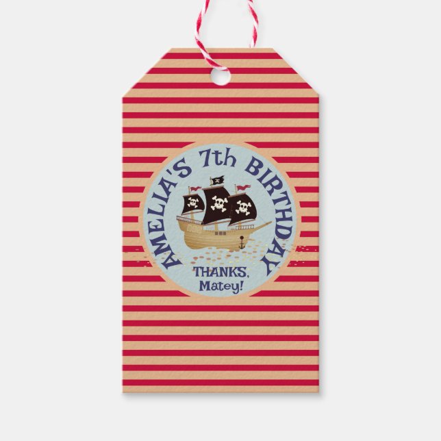 Étiquettes-cadeau Parti Anniversaire de enfant de navire pirate (Devant)