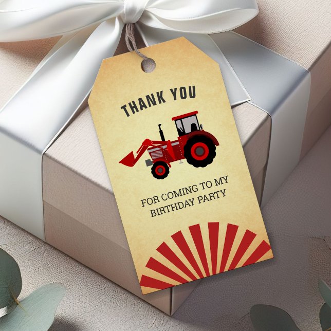 Étiquettes-cadeau Parti Anniversaire de enfant Red Farm Tractor Favo (Créateur téléchargé)