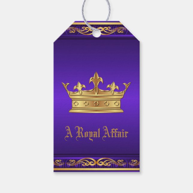 Étiquettes-cadeau Parti de la Couronne royale d'or violet (Devant)