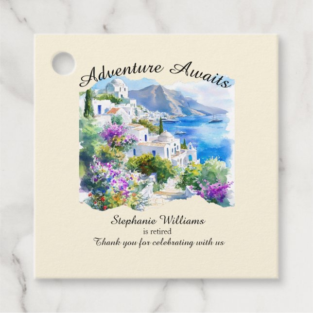 Étiquettes Cadeau Parti de retraite Colorful Grèce Village Océan (Devant)