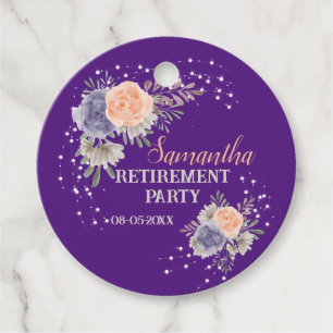 Étiquettes Cadeau Parti de retraite Rose de pivoines florales pourpr