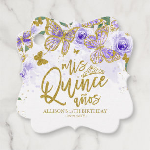 Étiquettes Cadeau Parti Quinceanera Florale de papillon pourpre