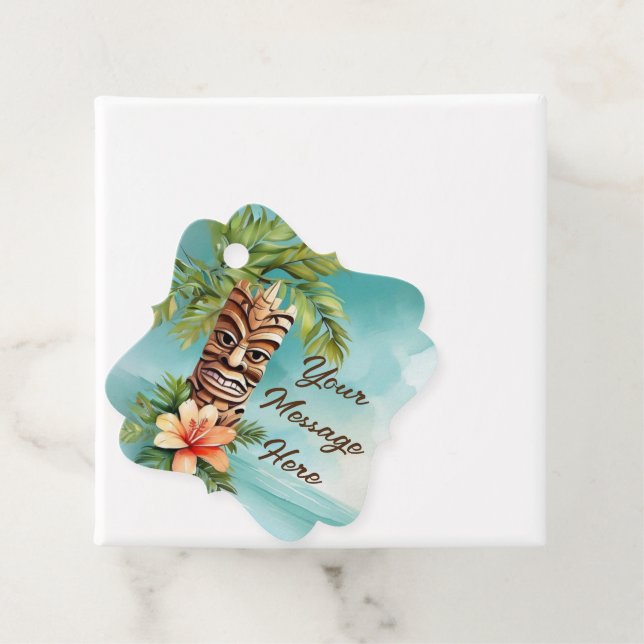 Étiquettes Cadeau Parti Tropical Tiki (En situation)