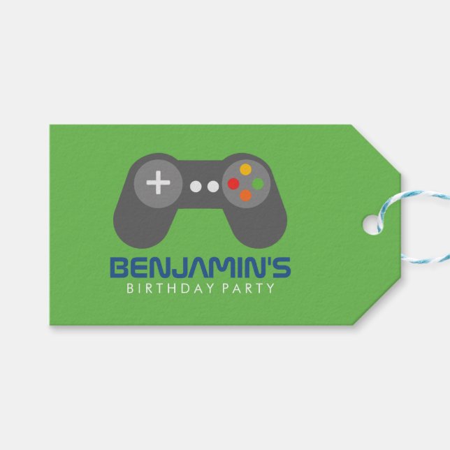 Étiquettes-cadeau Partie Anniversaire de enfant du contrôleur de jeu (Devant (Horizontal))