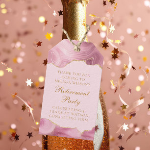 Étiquettes-cadeau Partie de retraite chic Pink Gold Agate personnali