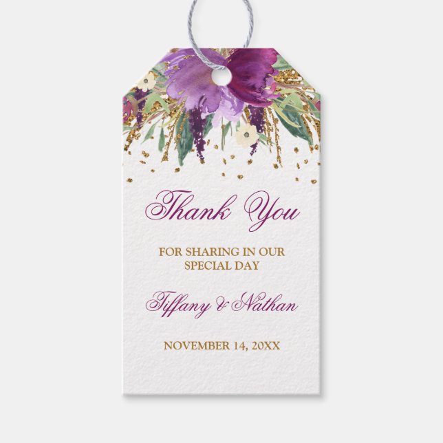Étiquettes-cadeau Parties scintillant Amethyst Floral Favoriser Merc (Devant)