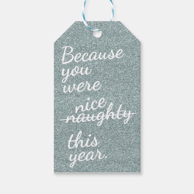 Étiquettes-cadeau Parties scintillant Argent Avec "Naughty Or Nice"  (Devant)