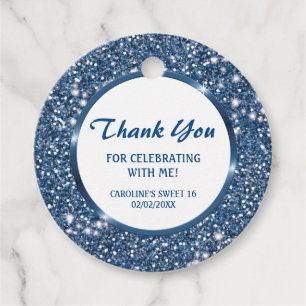Étiquettes Cadeau Parties scintillant bleu Faux Regarder - Merci