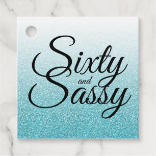 Étiquettes Cadeau Parties scintillant bleue Ombre 60 et Sassy 60e an
