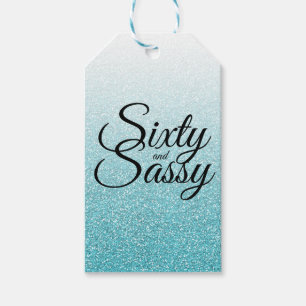 Étiquettes-cadeau Parties scintillant bleue Ombre 60 et Sassy 60e an