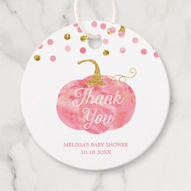 Étiquettes Cadeau Parties scintillant Citrouille d'aquarelle Baby sh (Devant)