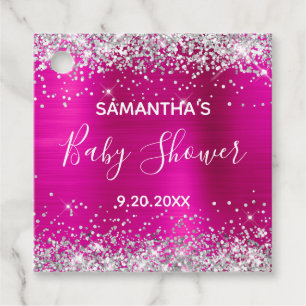Étiquettes Cadeau Parties scintillant d'argent Chaud rose Foil bébé
