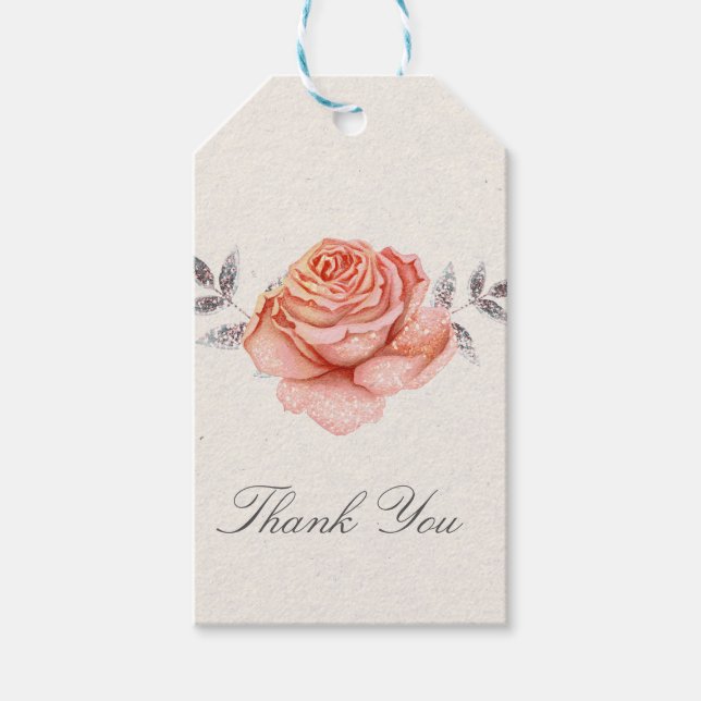 Étiquettes-cadeau Parties scintillant de  Rose Feuilles Fêtes des ma (Devant)