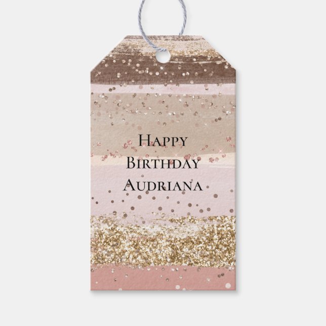 Étiquettes-cadeau Parties scintillant d'or au chocolat rose Rose (Devant)