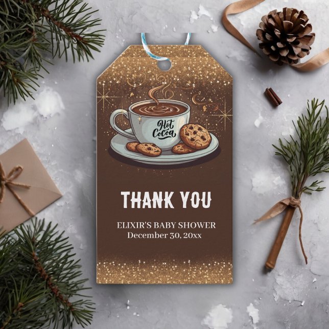 Étiquettes-cadeau Parties scintillant d'or Baby shower d'hiver Choco (Créateur téléchargé)