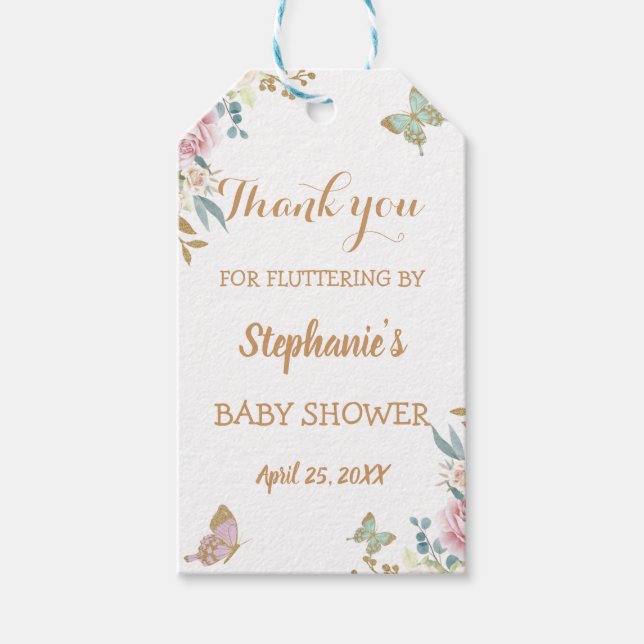 Étiquettes-cadeau Parties scintillant d'or Baby shower Rose petit pa (Devant)