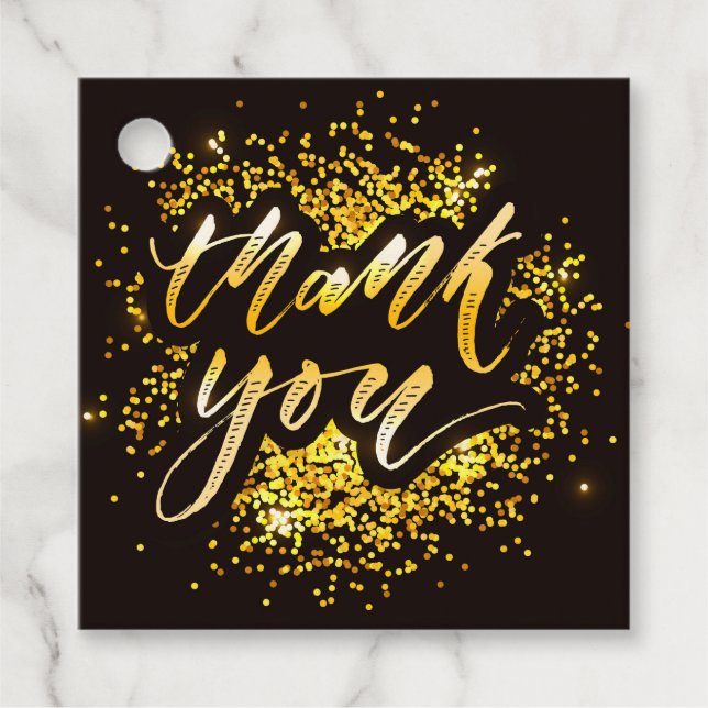 Étiquettes Cadeau Parties scintillant d'or de Merci Mariage moderne  (Devant)