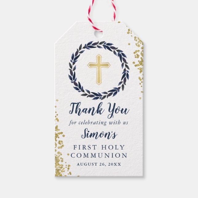 Étiquettes-cadeau Parties scintillant d'or en couronne bleue marine  (Devant)