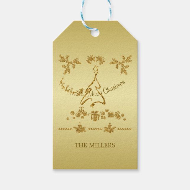 Étiquettes-cadeau Parties scintillant d'or Joyeux Noël, Père Noël en (Devant)