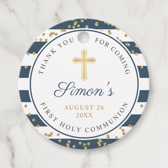 Étiquettes Cadeau Parties scintillant d'or La Marine Stripes Premièr (Devant)