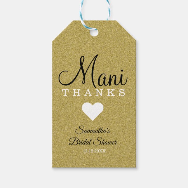 Étiquettes-cadeau Parties scintillant d'or Mani Merci Fête des marié (Devant)