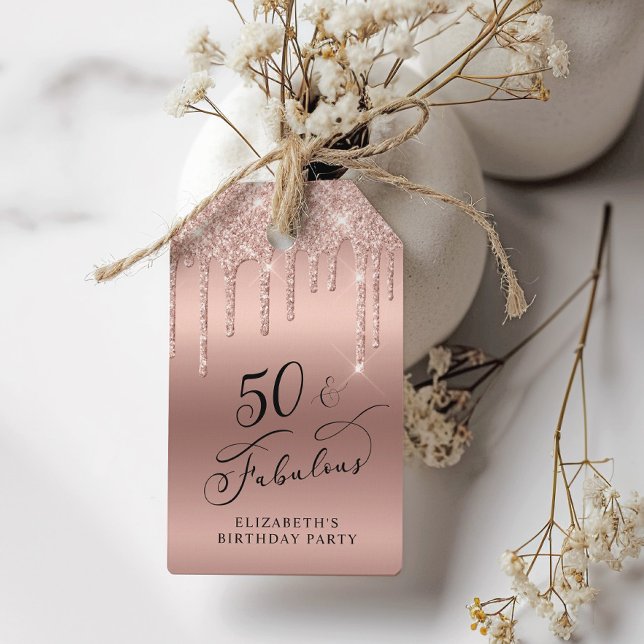 Étiquettes-cadeau Parties scintillant d'or rose 50e anniversaire Mer (Créateur téléchargé)