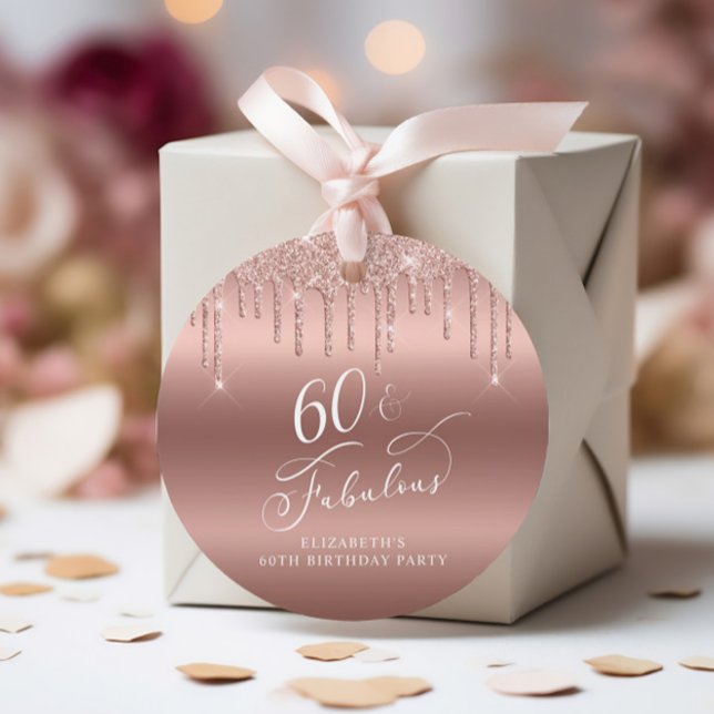 Étiquettes Cadeau Parties scintillant d'or rose 60e anniversaire Mer (Créateur téléchargé)
