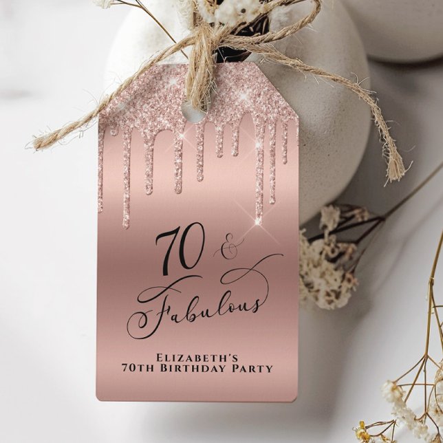 Étiquettes-cadeau Parties scintillant d'or rose 70e anniversaire Mer (Créateur téléchargé)