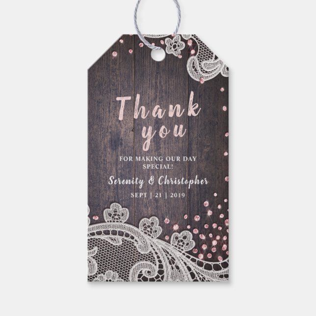 Étiquettes-cadeau Parties scintillant en dentelle rousse mariage rus (Devant)