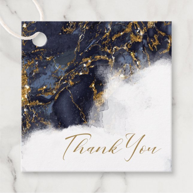 Étiquettes Cadeau Parties scintillant en marbre Mariage Marine Blue  (Devant)