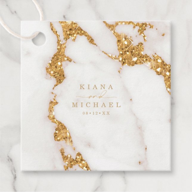 Étiquettes Cadeau Parties scintillant en marbre moderne Mariage Gold (Devant)