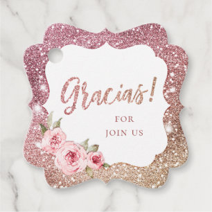 Étiquettes Cadeau Parties scintillant en or rose et gracieuseté fleu