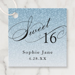 Étiquettes Cadeau Parties scintillant en verre bleu clair Sweet 16 P