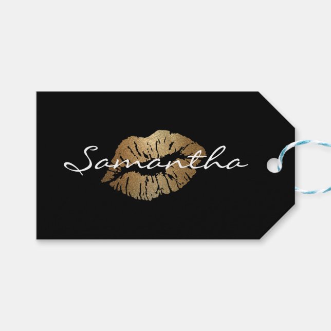 Étiquettes-cadeau Parties scintillant Faux Gold Kiss (Devant (Horizontal))