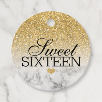 Étiquettes Cadeau Parties scintillant Gold Faux/Marble Sweet 16