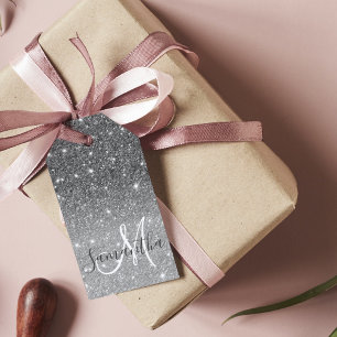 Étiquettes-cadeau Parties scintillant gris moderne éclabousser Nom p
