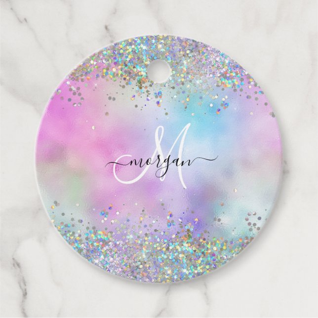 Étiquettes Cadeau Parties scintillant holographique Rainbow Pastels  (Devant)