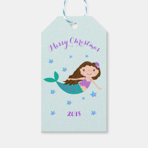 Étiquettes-cadeau Parties scintillant mauve de Noël de Mermaid Pers