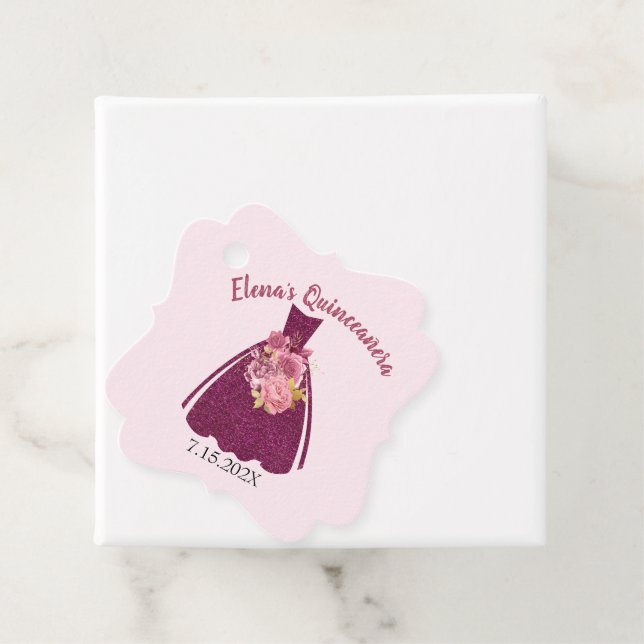 Étiquettes Cadeau Parties scintillant moderne Quinceañera (En situation)
