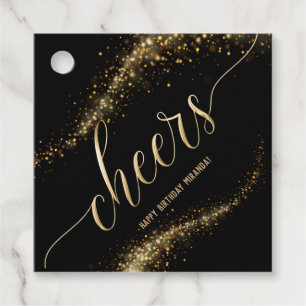 Étiquettes Cadeau Parties scintillant or Cheers Anniversaire personn