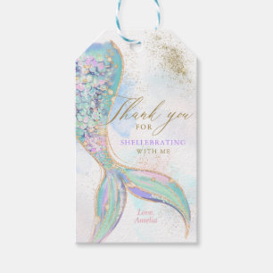 Étiquettes-cadeau Parties scintillant or Mermaid Queue Merci Anniver