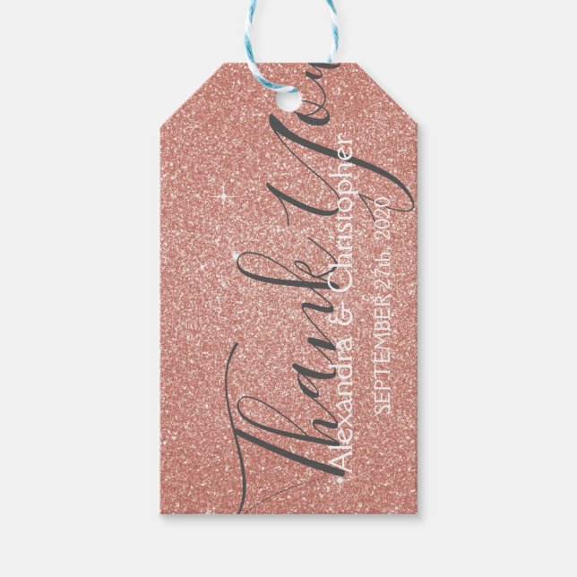 Étiquettes-cadeau Parties scintillant or rose rose et Merci étincela (Devant)