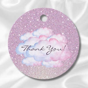 Étiquettes Cadeau Parties scintillant rose Baby shower nuage
